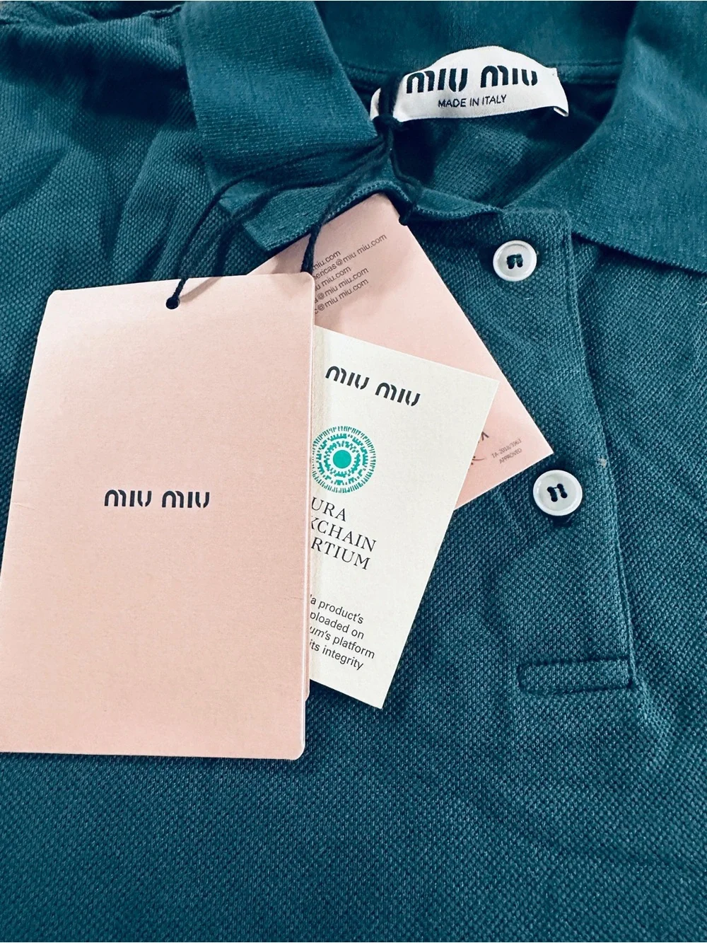 Miu Miu Men's Oversized Pique Long Sleeve Green Polo Shirt Size L 100% Authentic